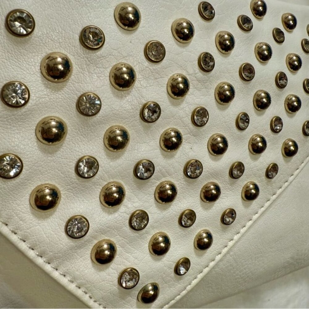 Studded White Faux Leather Shoulder Bag - Picture 3 of 8